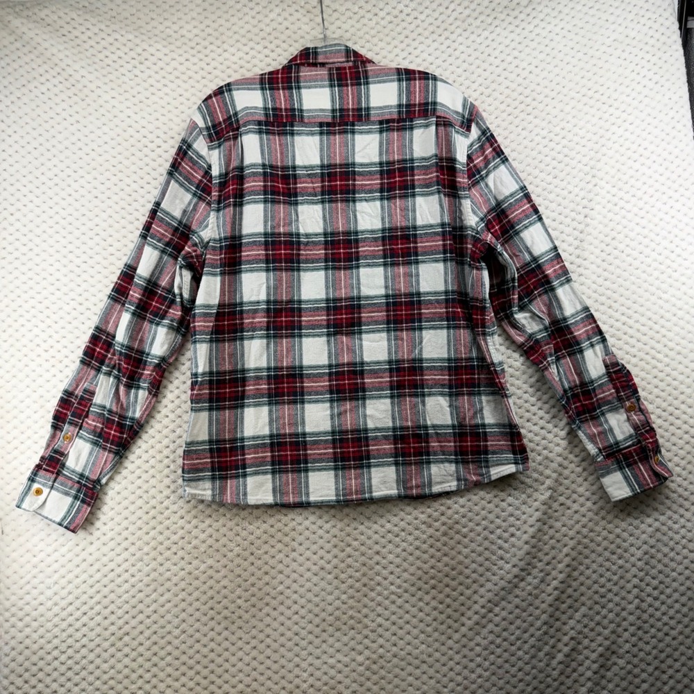 Lucky Brand Flannel Shirt Mens L Red White Plaid Saturday Stretch Long Sleeve - Picture 8 of 9